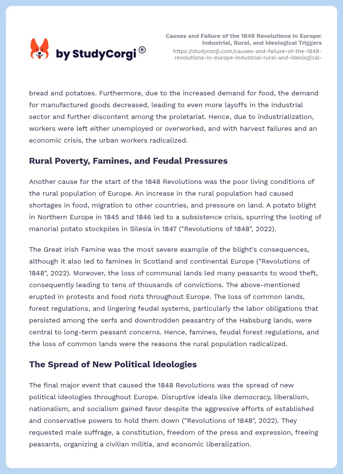 Causes and Failure of the 1848 Revolutions in Europe: Industrial, Rural, and Ideological Triggers. Page 2