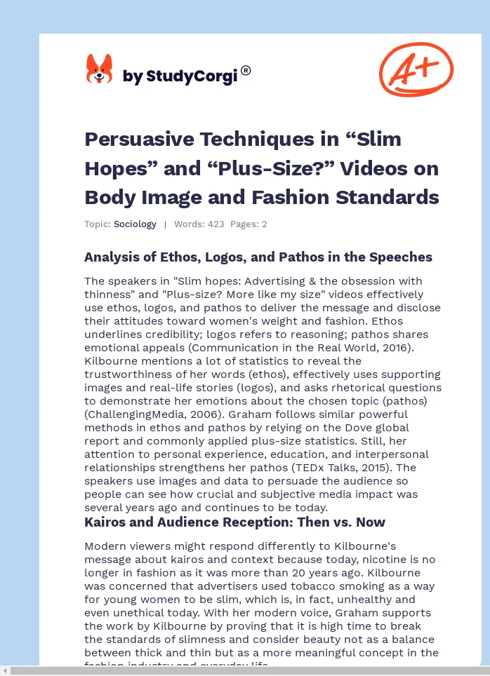 Persuasive Techniques in “Slim Hopes” and “Plus-Size?” Videos on Body Image and Fashion Standards. Page 1