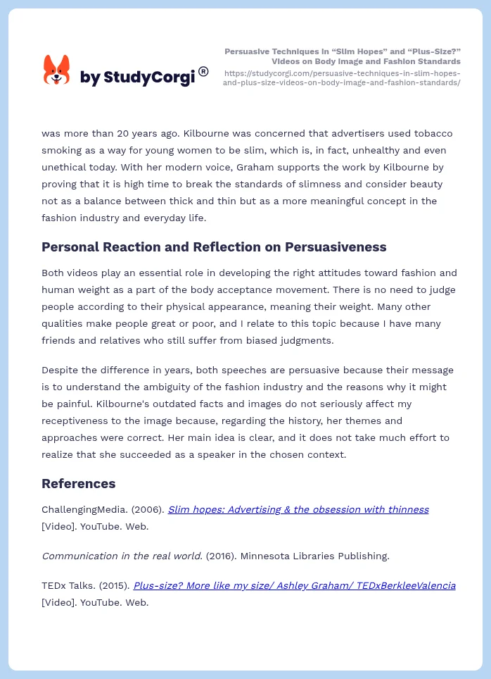 Persuasive Techniques in “Slim Hopes” and “Plus-Size?” Videos on Body Image and Fashion Standards. Page 2