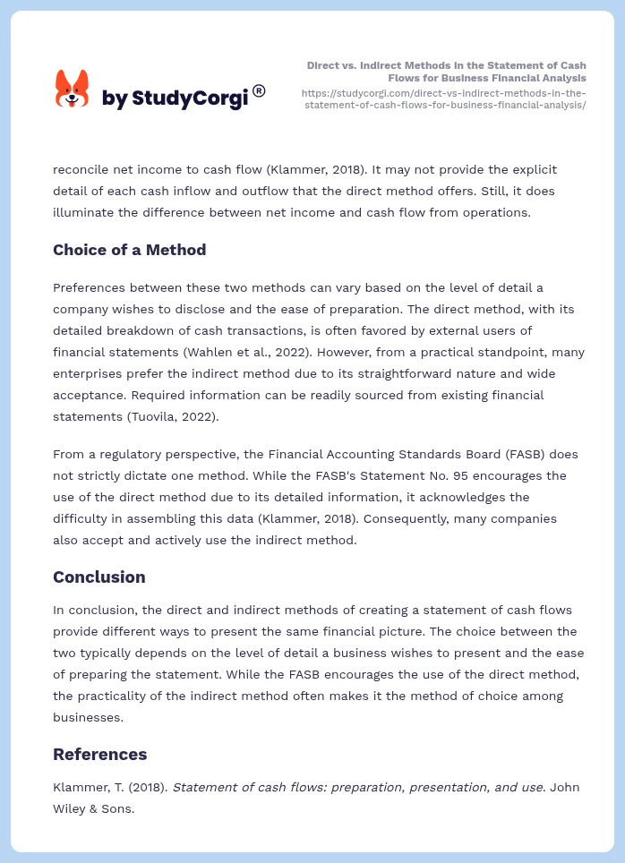 Direct vs. Indirect Methods in the Statement of Cash Flows for Business Financial Analysis. Page 2