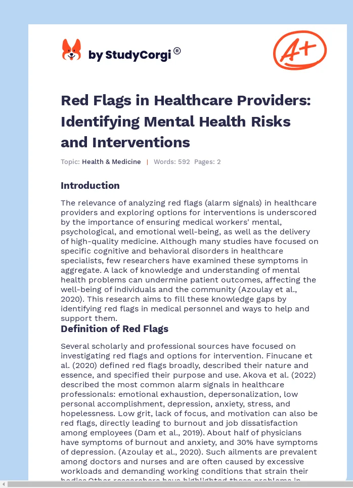 Red Flags in Healthcare Providers: Identifying Mental Health Risks and Interventions. Page 1