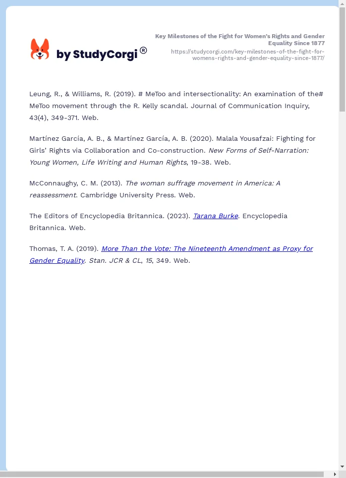 Key Milestones of the Fight for Women’s Rights and Gender Equality Since 1877. Page 2