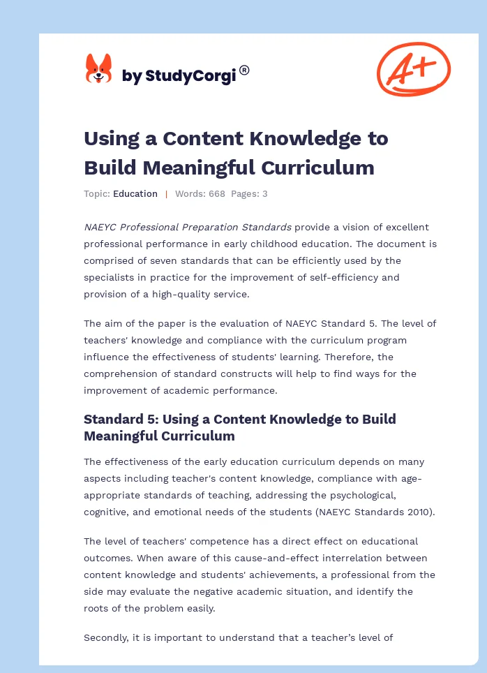 Using a Content Knowledge to Build Meaningful Curriculum. Page 1