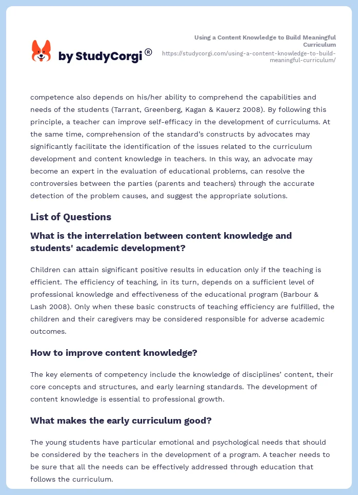 Using a Content Knowledge to Build Meaningful Curriculum. Page 2
