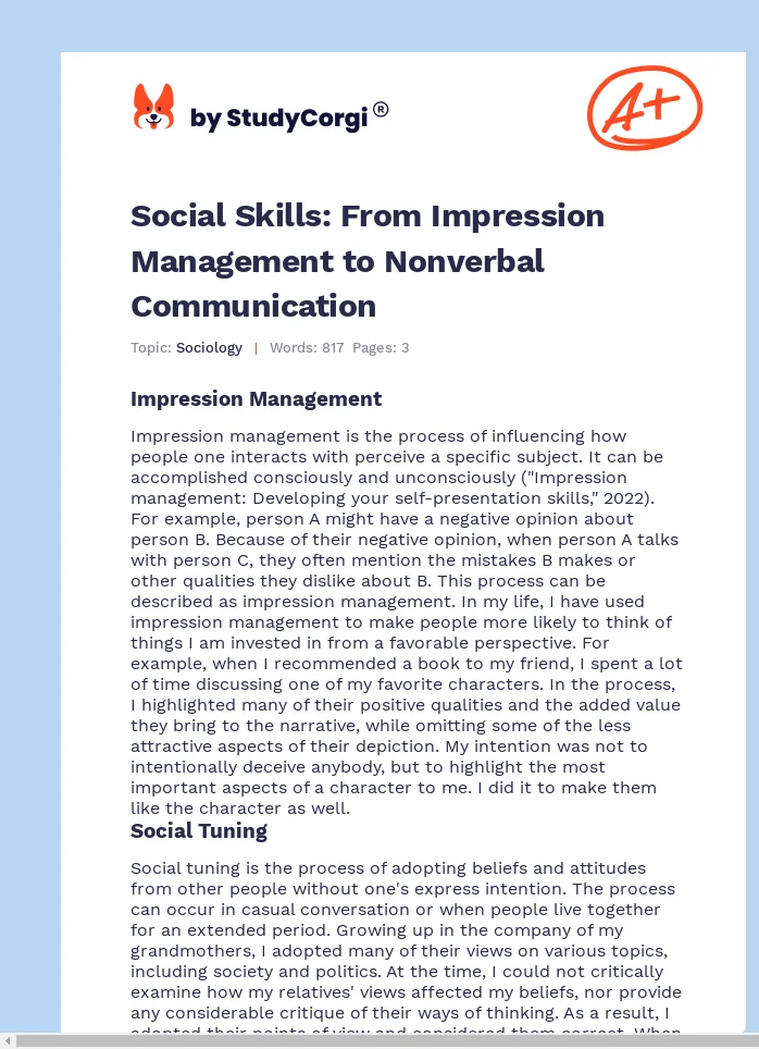Social Skills: From Impression Management to Nonverbal Communication. Page 1