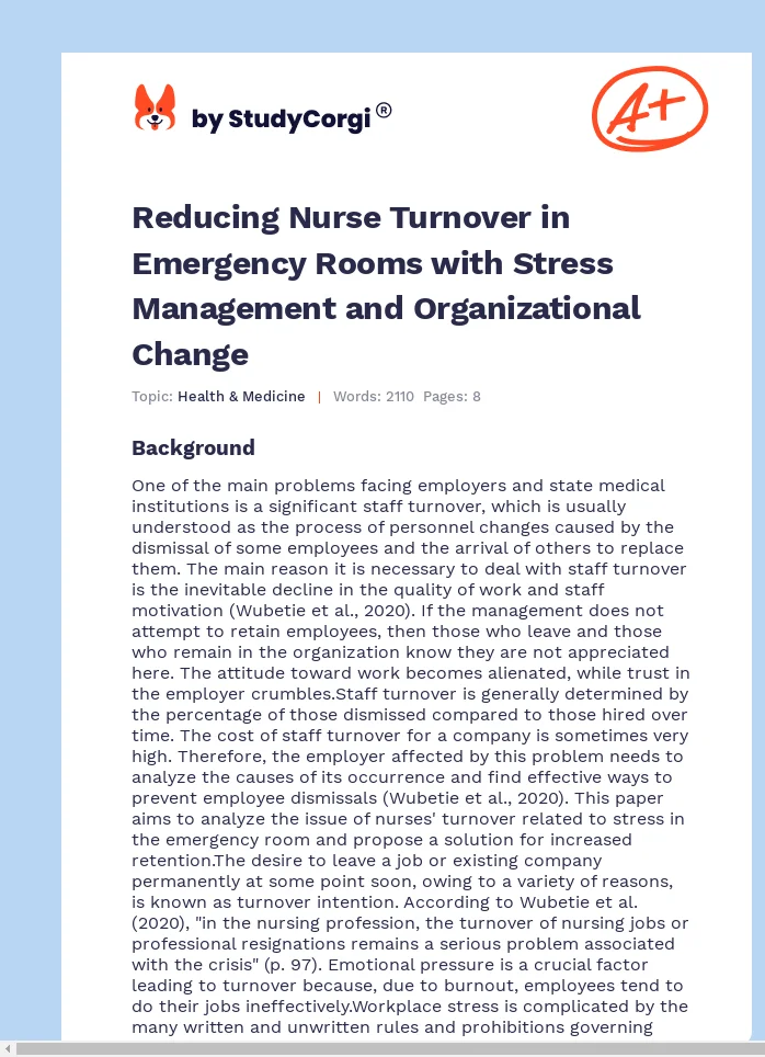 Reducing Nurse Turnover in Emergency Rooms with Stress Management and Organizational Change. Page 1