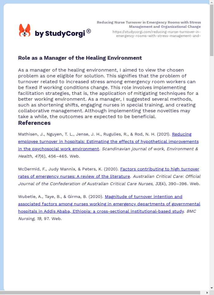 Reducing Nurse Turnover in Emergency Rooms with Stress Management and Organizational Change. Page 2