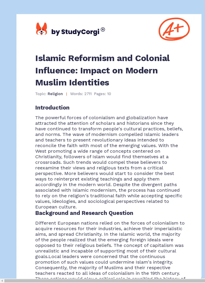 Islamic Reformism and Colonial Influence: Impact on Modern Muslim Identities. Page 1