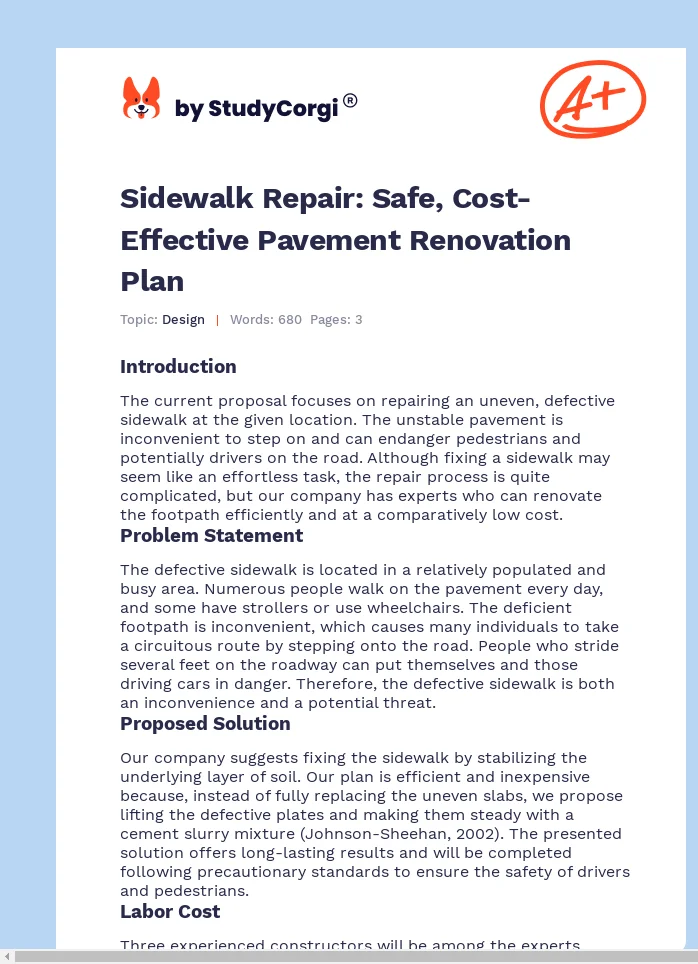 Sidewalk Repair: Safe, Cost-Effective Pavement Renovation Plan. Page 1