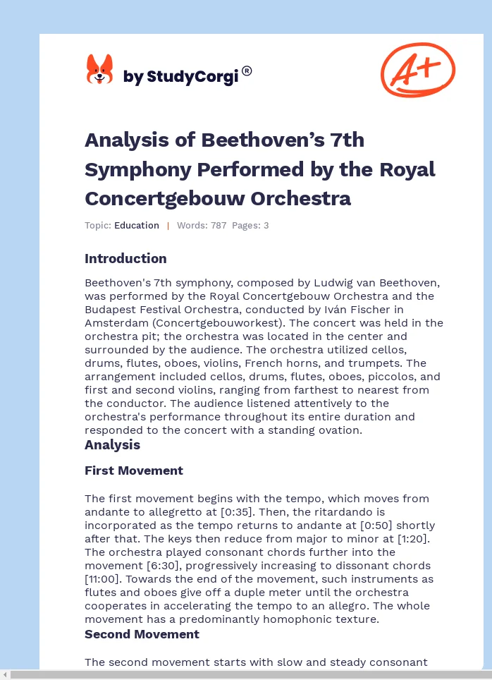 Analysis of Beethoven’s 7th Symphony Performed by the Royal Concertgebouw Orchestra. Page 1