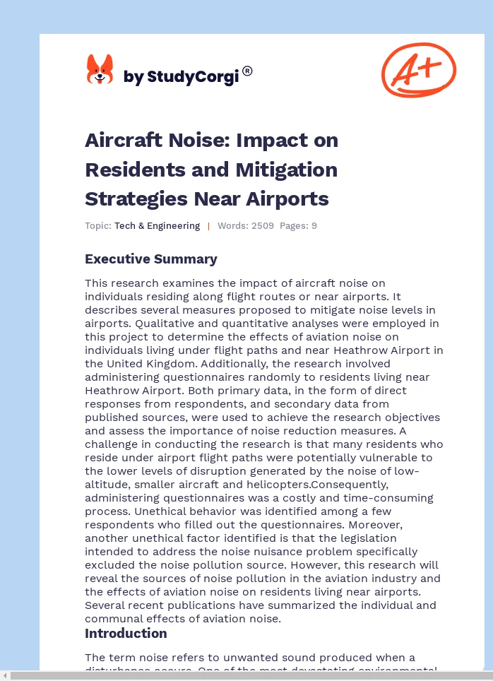 Aircraft Noise: Impact on Residents and Mitigation Strategies Near Airports. Page 1