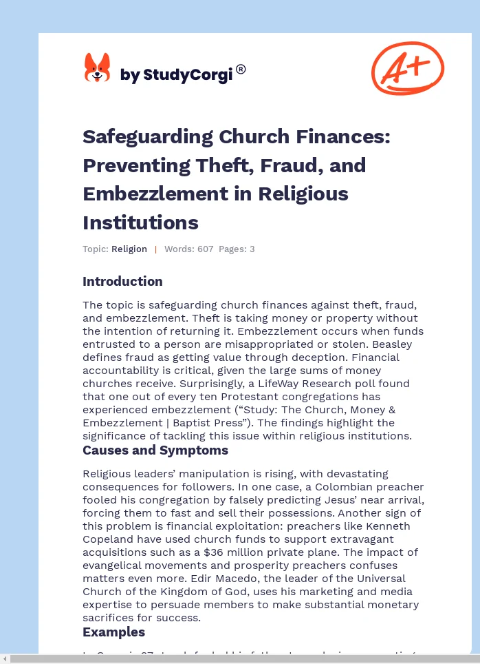 Safeguarding Church Finances: Preventing Theft, Fraud, and Embezzlement in Religious Institutions. Page 1