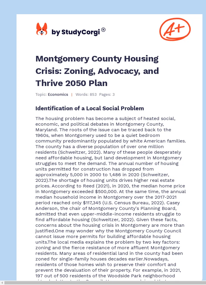 Montgomery County Housing Crisis: Zoning, Advocacy, and Thrive 2050 Plan. Page 1
