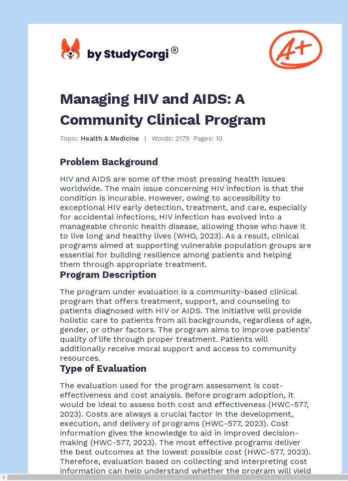 Managing HIV and AIDS: A Community Clinical Program. Page 1