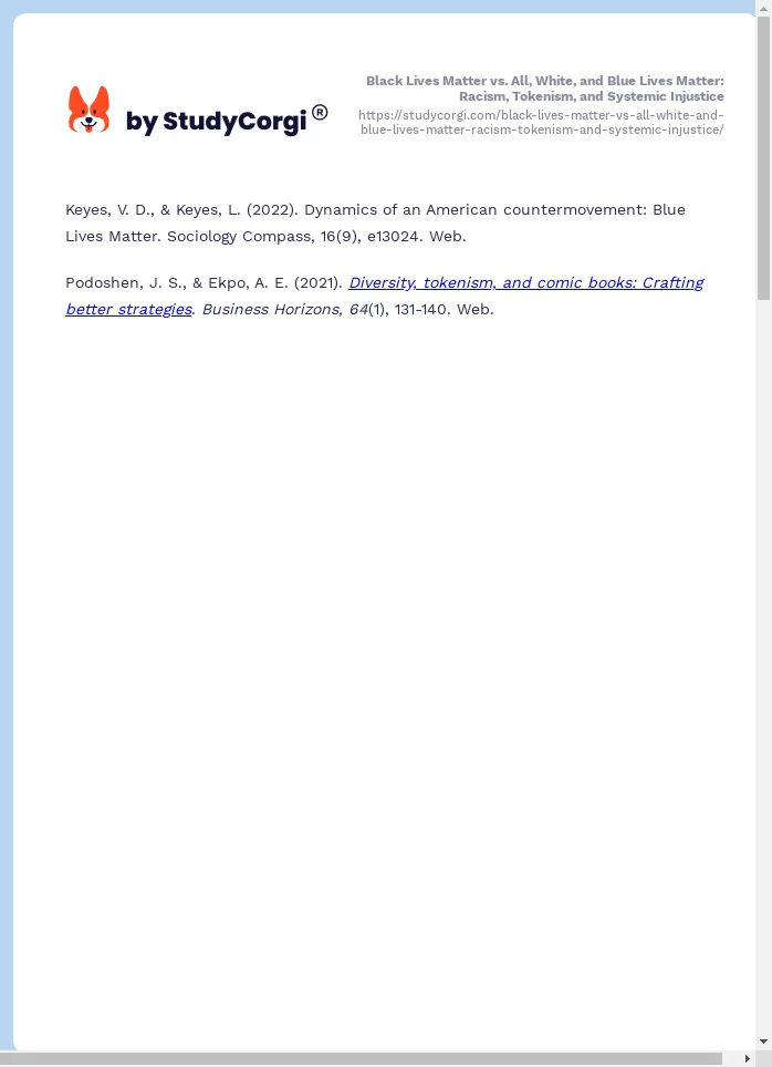 Black Lives Matter vs. All, White, and Blue Lives Matter: Racism, Tokenism, and Systemic Injustice. Page 2