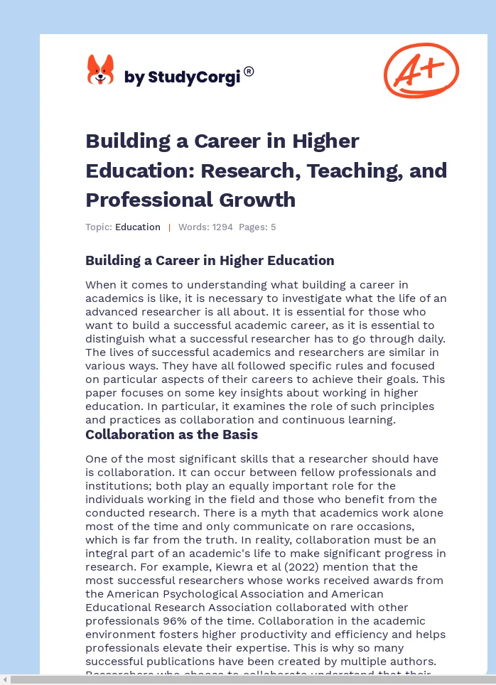 Building a Career in Higher Education: Research, Teaching, and Professional Growth. Page 1