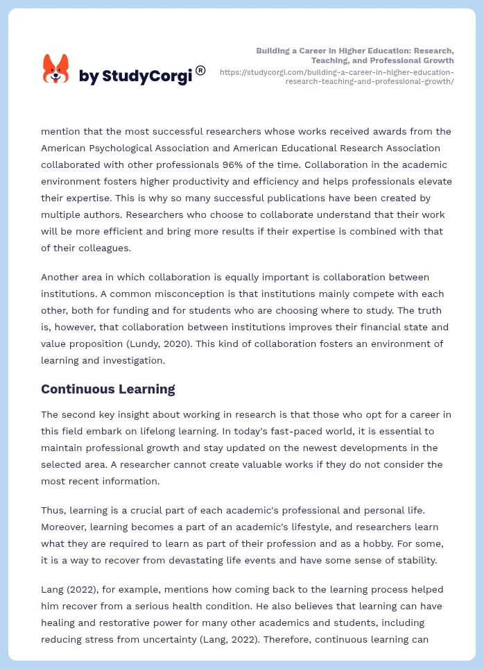 Building a Career in Higher Education: Research, Teaching, and Professional Growth. Page 2