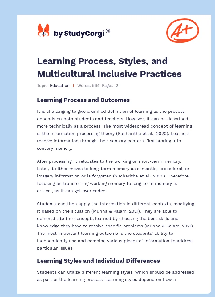 Learning Process, Styles, and Multicultural Inclusive Practices. Page 1