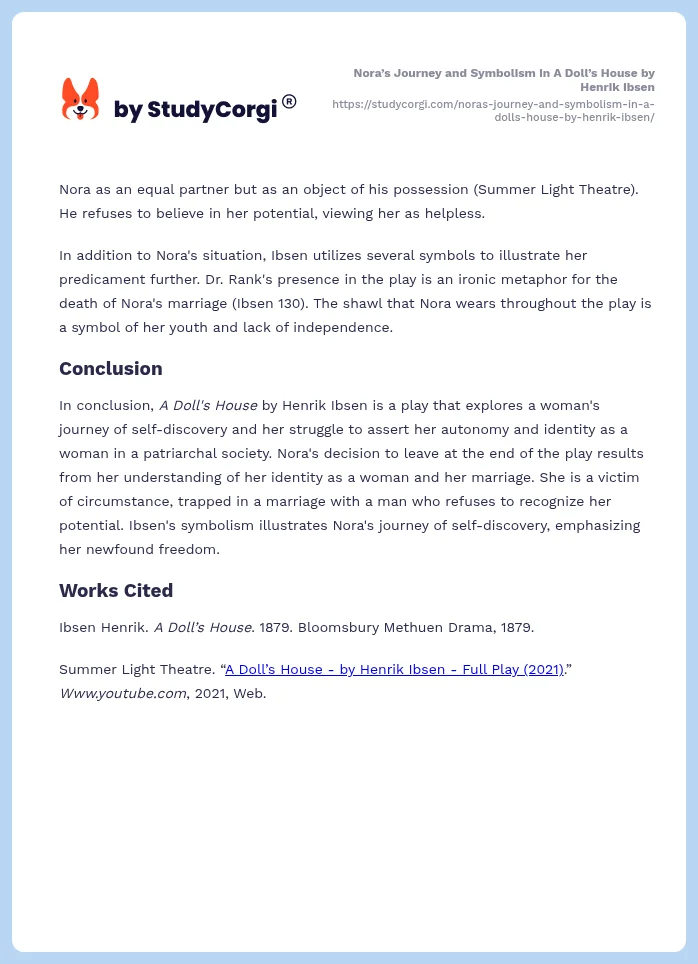 Nora’s Journey and Symbolism in A Doll’s House by Henrik Ibsen. Page 2