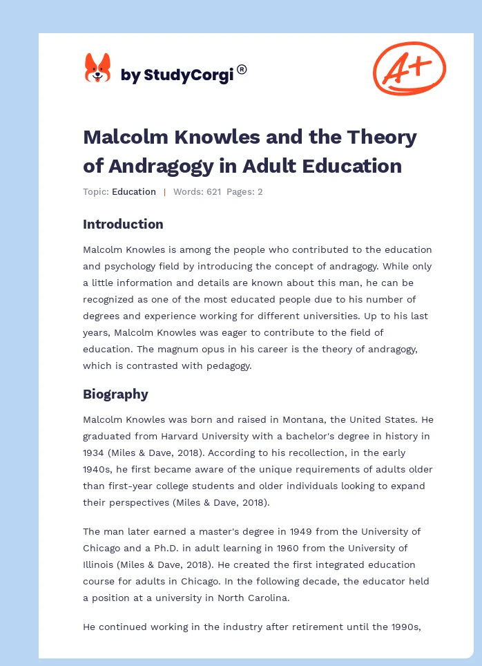 Malcolm Knowles and the Theory of Andragogy in Adult Education. Page 1