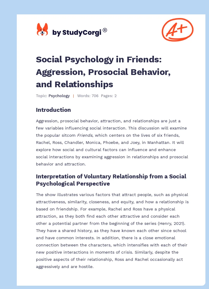 Social Psychology in Friends: Aggression, Prosocial Behavior, and Relationships. Page 1