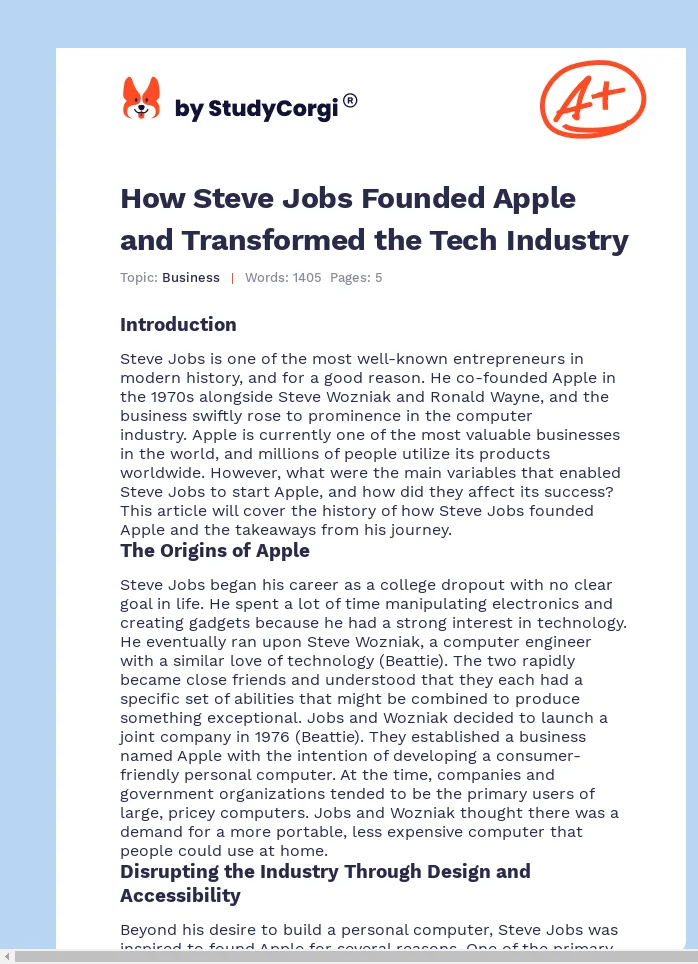 How Steve Jobs Founded Apple and Transformed the Tech Industry. Page 1
