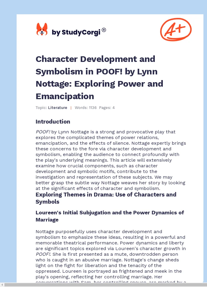 Character Development and Symbolism in POOF! by Lynn Nottage: Exploring Power and Emancipation. Page 1