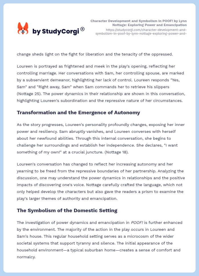 Character Development and Symbolism in POOF! by Lynn Nottage: Exploring Power and Emancipation. Page 2