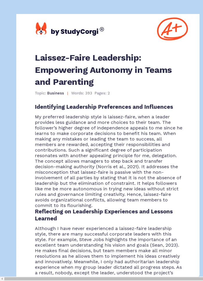 Laissez-Faire Leadership: Empowering Autonomy in Teams and Parenting. Page 1