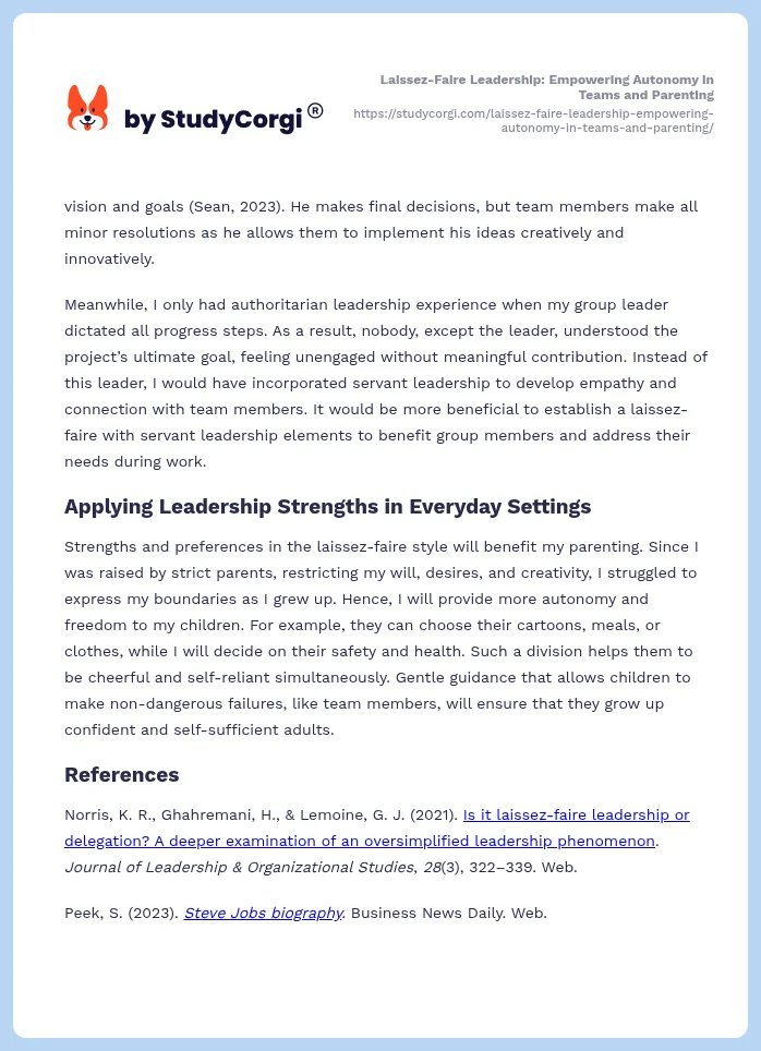 Laissez-Faire Leadership: Empowering Autonomy in Teams and Parenting. Page 2
