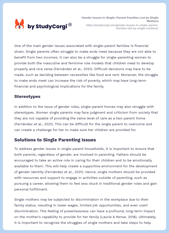 Gender Issues in Single-Parent Families Led by Single Mothers. Page 2