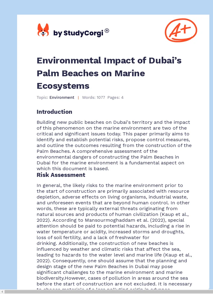 Environmental Impact of Dubai’s Palm Beaches on Marine Ecosystems. Page 1