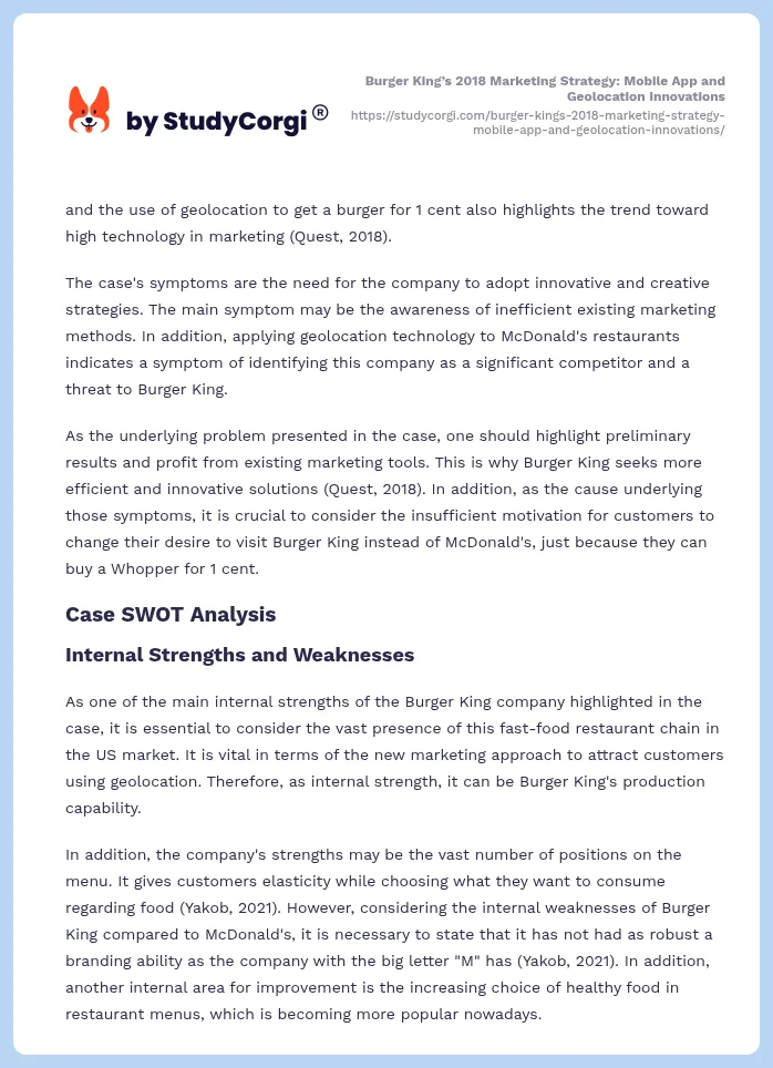 Burger King’s 2018 Marketing Strategy: Mobile App and Geolocation Innovations. Page 2