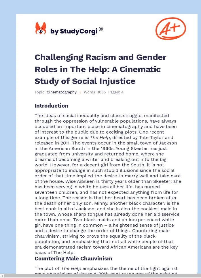 Challenging Racism and Gender Roles in The Help: A Cinematic Study of Social Injustice. Page 1