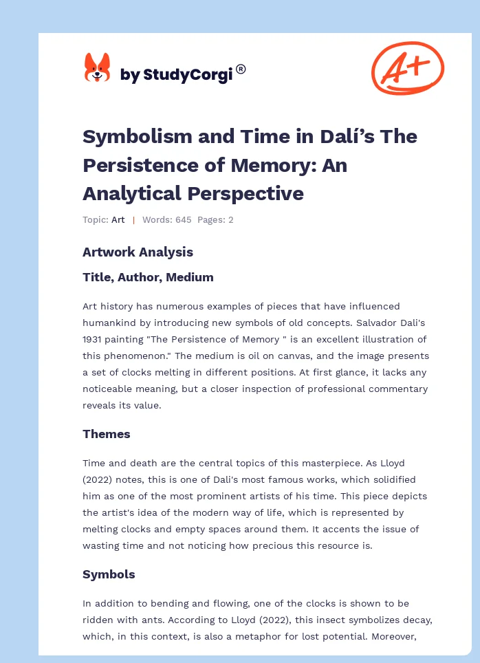 Symbolism and Time in Dalí’s The Persistence of Memory: An Analytical Perspective. Page 1