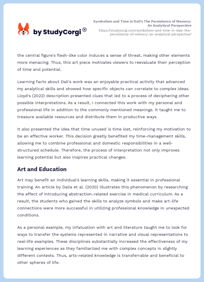 Symbolism and Time in Dalí’s The Persistence of Memory: An Analytical Perspective. Page 2