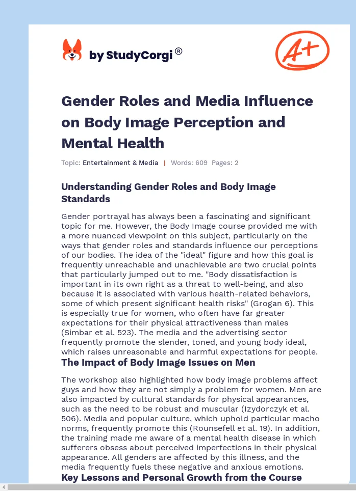 Gender Roles and Media Influence on Body Image Perception and Mental Health. Page 1