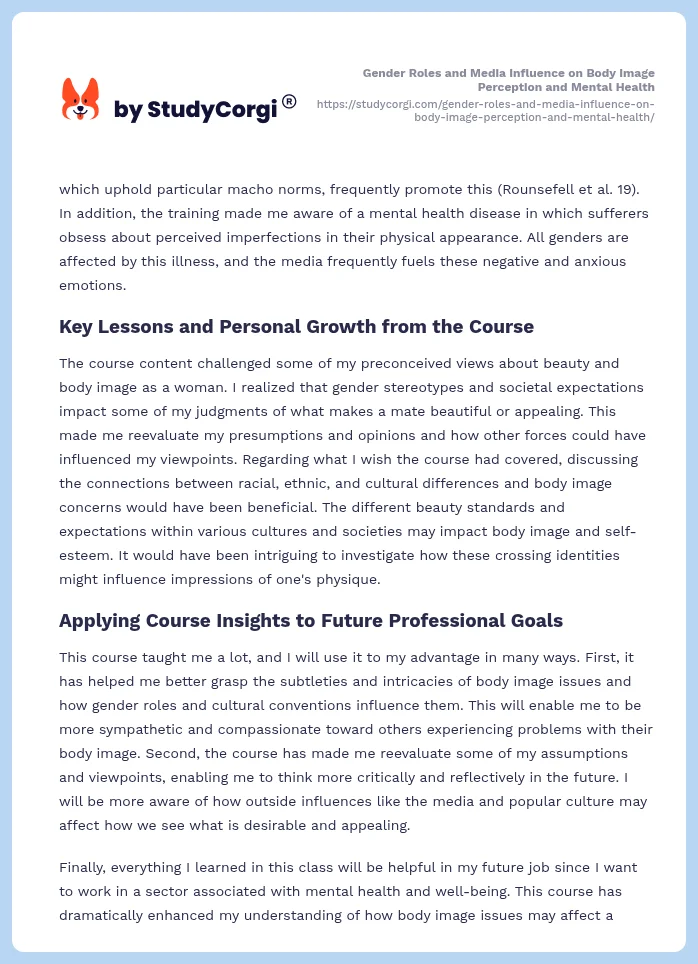 Gender Roles and Media Influence on Body Image Perception and Mental Health. Page 2