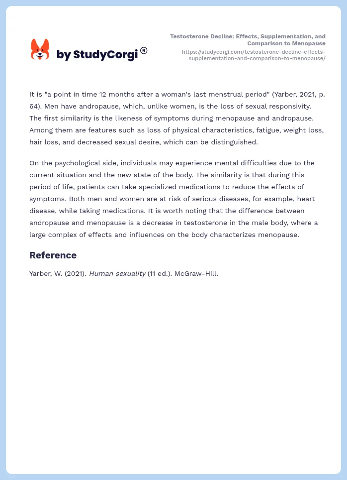 Testosterone Decline: Effects, Supplementation, and Comparison to Menopause. Page 2