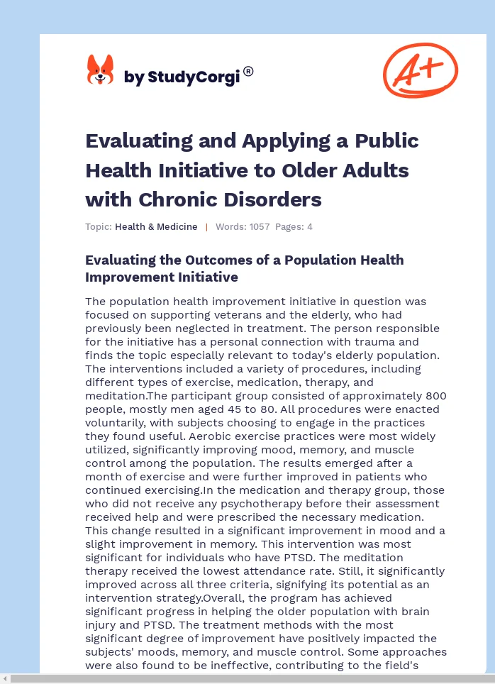 Evaluating and Applying a Public Health Initiative to Older Adults with Chronic Disorders. Page 1