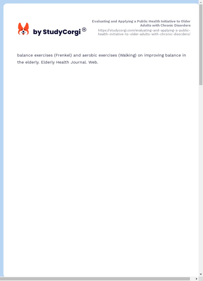 Evaluating and Applying a Public Health Initiative to Older Adults with Chronic Disorders. Page 2