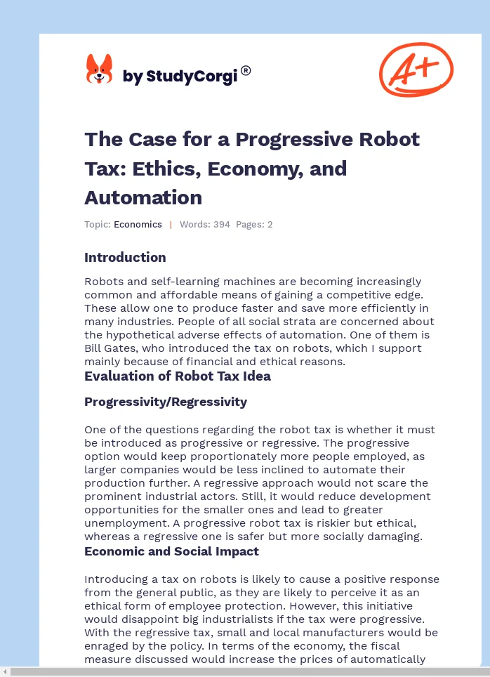 The Case for a Progressive Robot Tax: Ethics, Economy, and Automation. Page 1