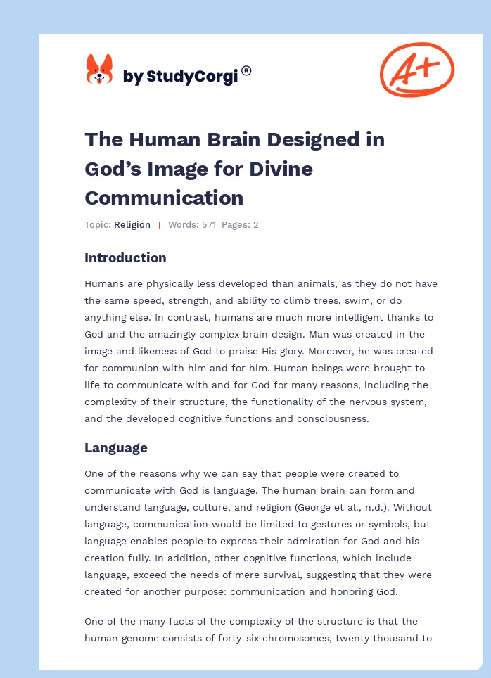 The Human Brain Designed in God’s Image for Divine Communication. Page 1