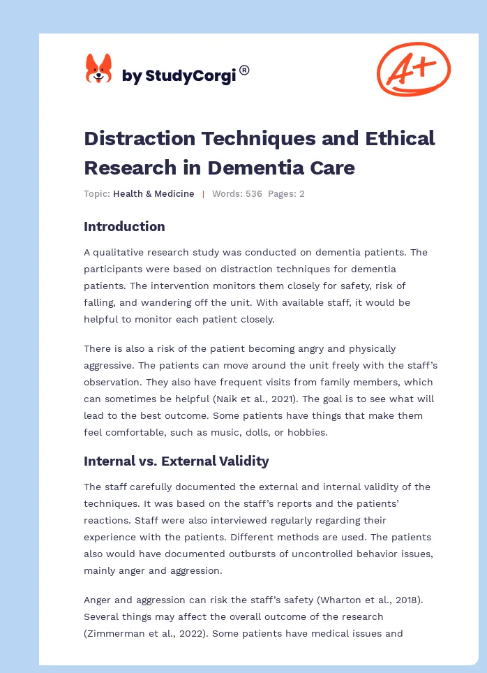 Distraction Techniques and Ethical Research in Dementia Care. Page 1