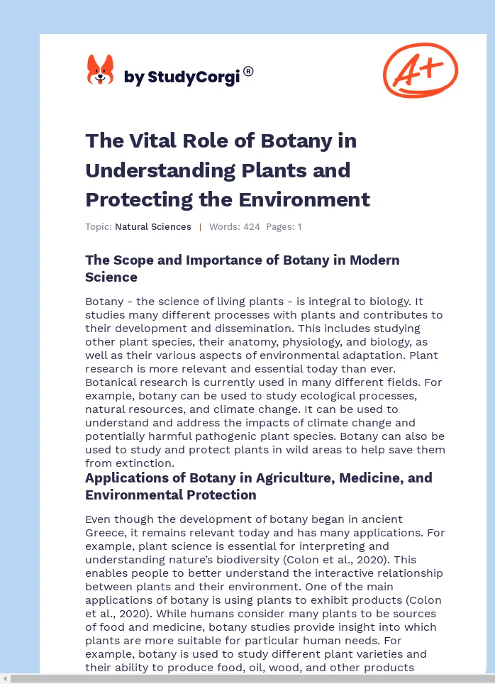 The Vital Role of Botany in Understanding Plants and Protecting the Environment. Page 1