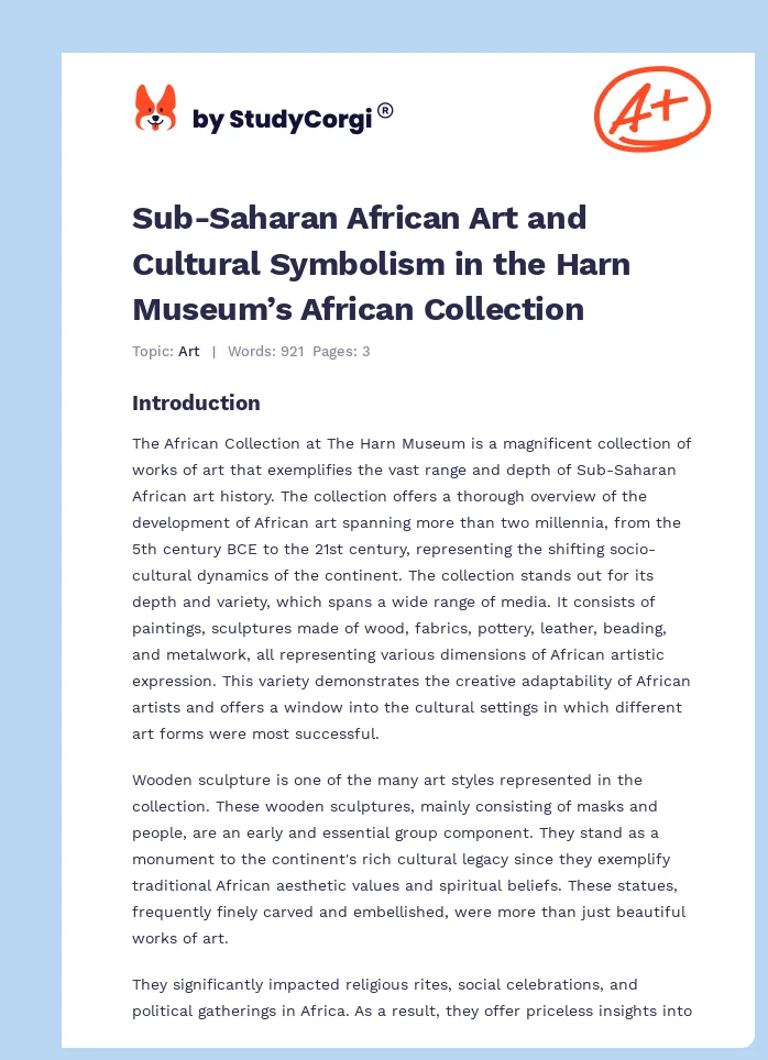 Sub-Saharan African Art and Cultural Symbolism in the Harn Museum’s African Collection. Page 1