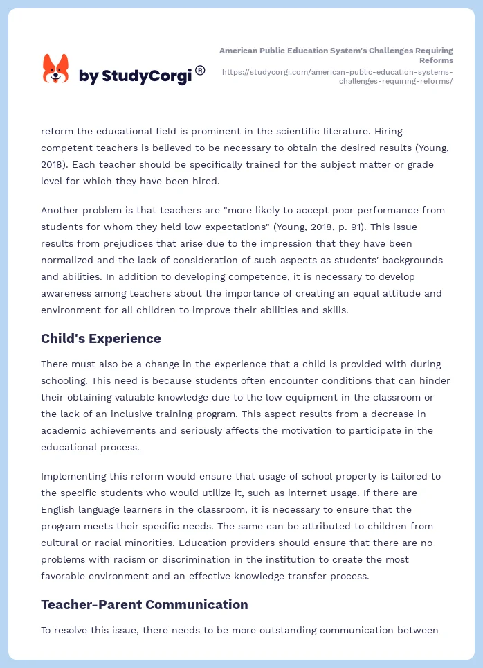 American Public Education System's Challenges Requiring Reforms. Page 2