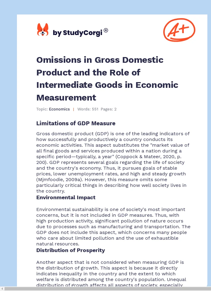 Omissions in Gross Domestic Product and the Role of Intermediate Goods in Economic Measurement. Page 1
