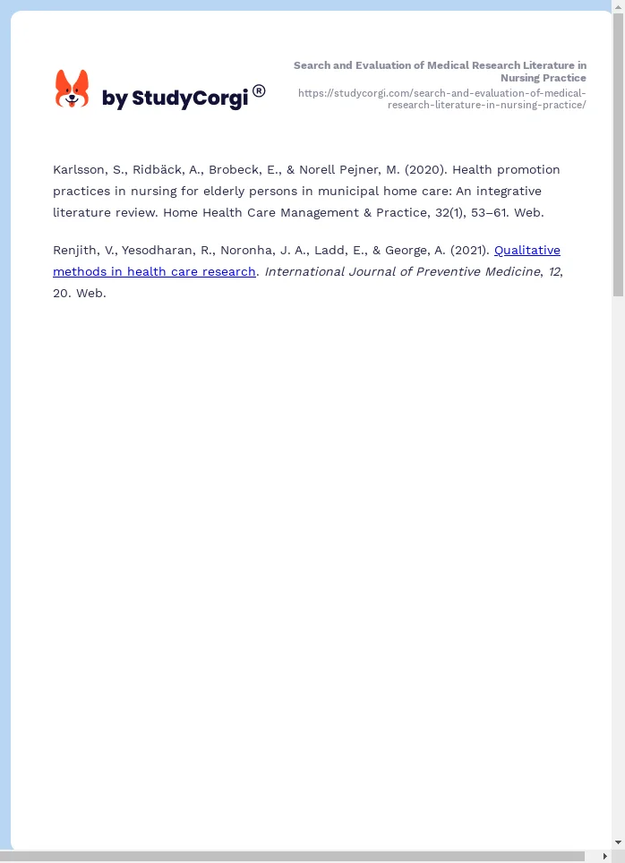 Search and Evaluation of Medical Research Literature in Nursing Practice. Page 2
