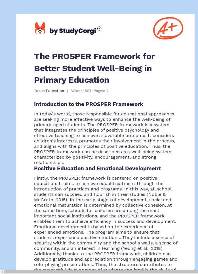 The PROSPER Framework for Better Student Well-Being in Primary Education. Page 1